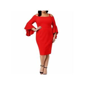 14W Elegant Red Midi Dress.